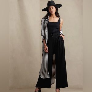 Linen-Blend Paperbag Pants- Black